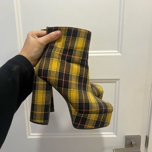 plaid fabric boots